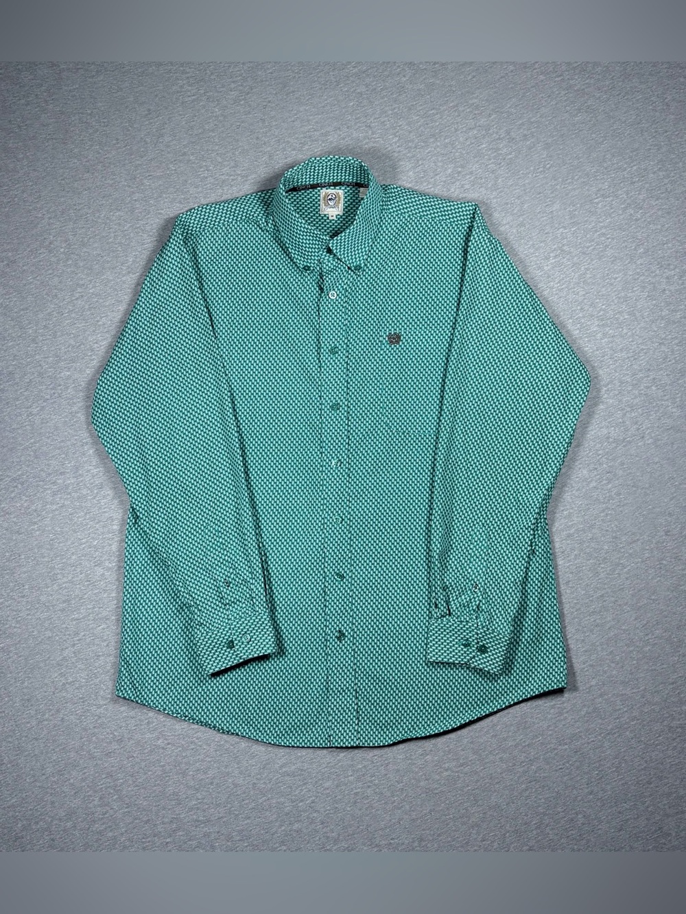 Cinch Button Up Shirt Geometric Print Long Sleeve Green Mens M Cotton Western